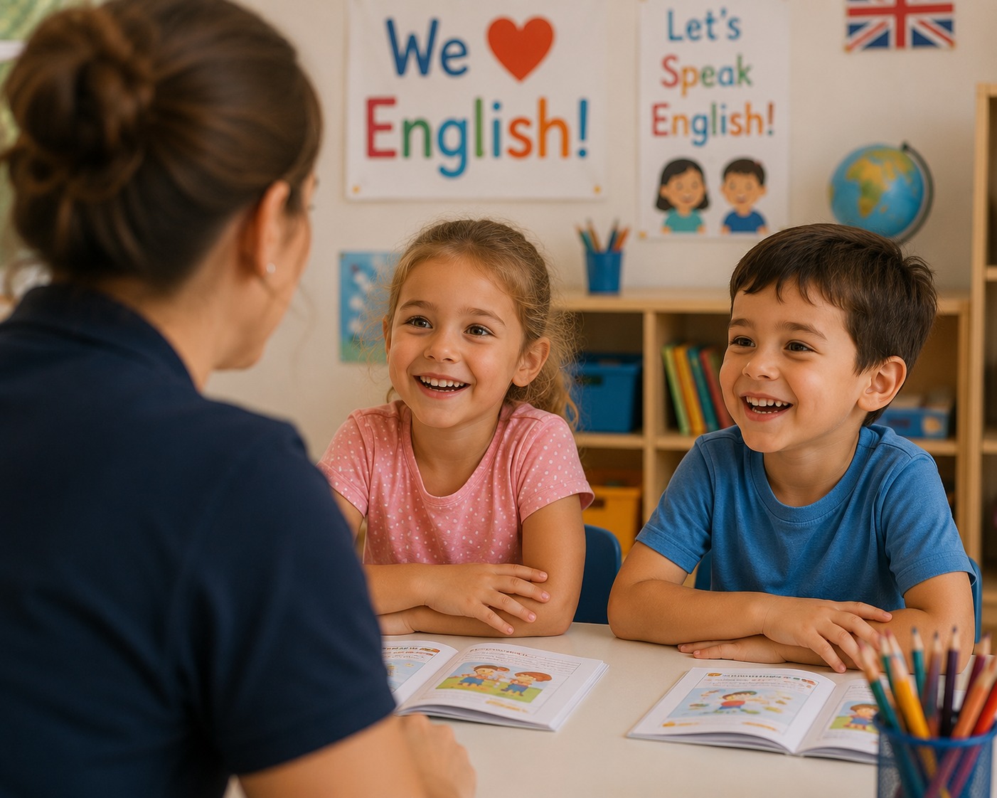 Enfants souriants lors d'un atelier d'anglais Les Petits Bilingues Lyon-Centre Nord